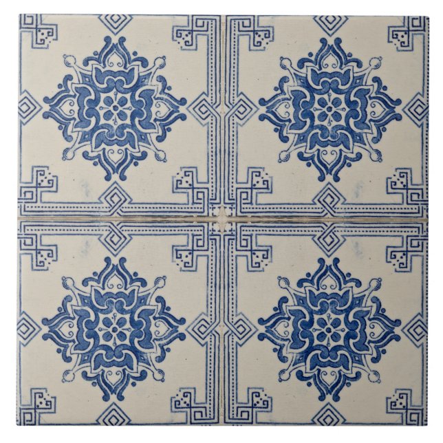 Blumenblau Moderne portugiesische Azulejos dekorie Fliese (Vorderseite)