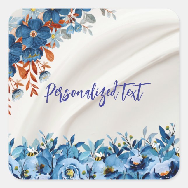 Blumenblau Quadratischer Aufkleber (Vorderseite)
