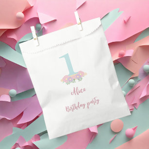Blumenblau, rosa Pastellfarben 1. Geburtstag Party Geschenktütchen