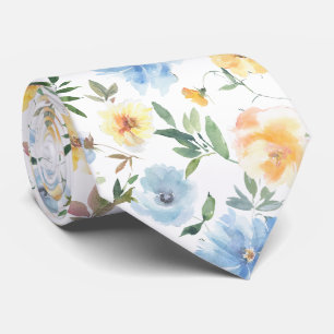 Blumenblau und gelbe Blumen Neck Tie Necktie Krawatte