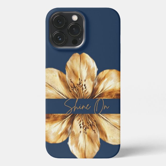 Blumenblau und goldenes iPhone 13 Fall Pro Max Hülle (Rückseite)
