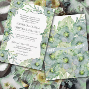 Blumenblau und grüne Hochzeit Einladung