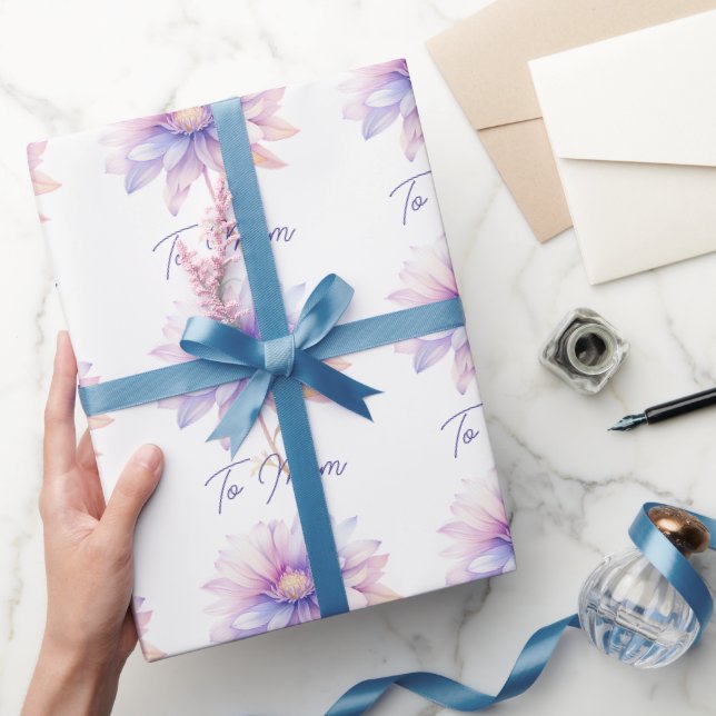 Blumenblau und Lila zur Mama Geschenkpapier (Schenken)