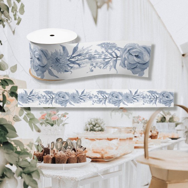 Blumenblau und Weiß Chinoiserie Peony Bridal Satinband (Von Creator hochgeladen)