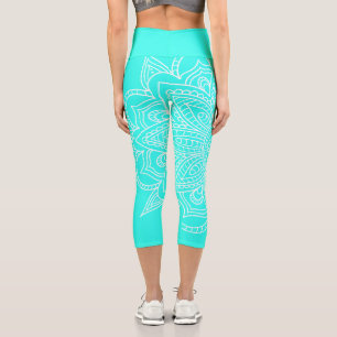 Blumenblau und weiß Mandala Yoga Capri Leggings