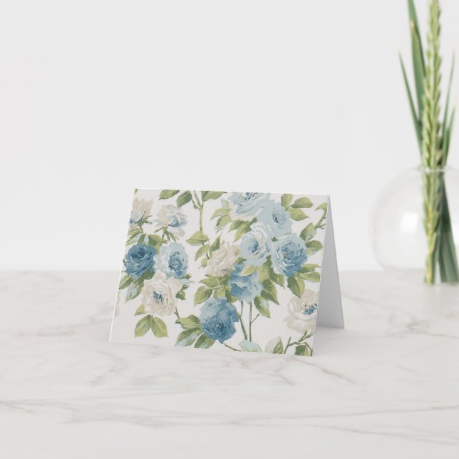 Blumenblau und weißes Rosenmuster Dankeskarte (Vorderseite)