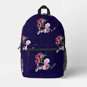 Blumenblau w/Name Druckknopfdruck Nähtasche Bedruckter Rucksack