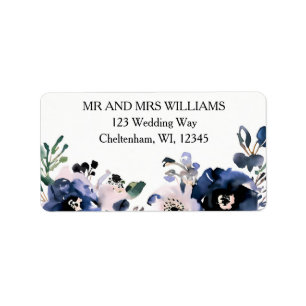 blumenblaue Hochzeit, marineblau und rosa, elegant Adressaufkleber