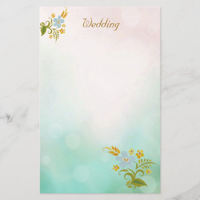 Blumenblauer Aquamariner Hochzeitstil - Anmerkunge Briefpapier (Vorderseite)