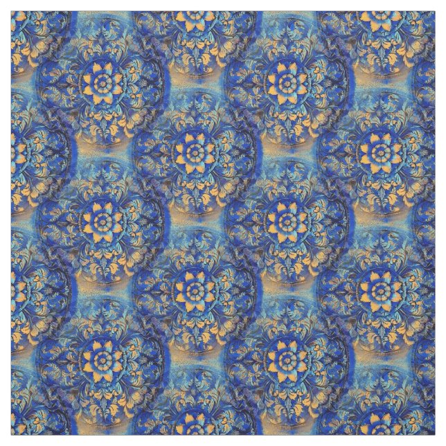 Blumenblauer Gelber Zirkel Stoff (Muster)