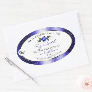 Blumenblauer Glitzer-Label-Logo Ovaler Aufkleber
