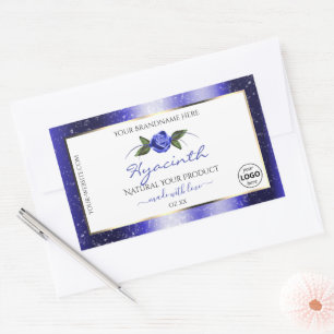Blumenblauer Glitzer-Label-Logo Rechteckiger Aufkleber