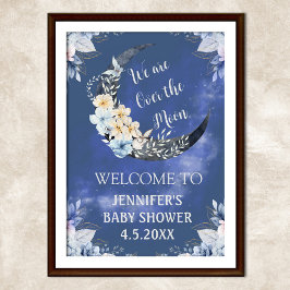 Blumenblauer Mond Babydusche Begrüßungsschild Poster