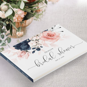 Blumenblauer Navy und Blütenrosa Brautparty Gästebuch