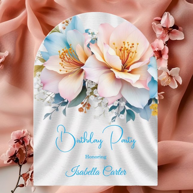 Blumenblauer Rosa Gelbe Blumen Geburtstagsparty Einladung (Von Creator hochgeladen)