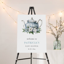 Blumenblauer Tee Party Babydusche Begrüßungszeiche