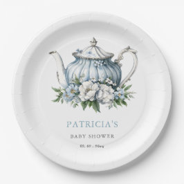 Blumenblauer Tee Party Kinderdusche Pappteller
