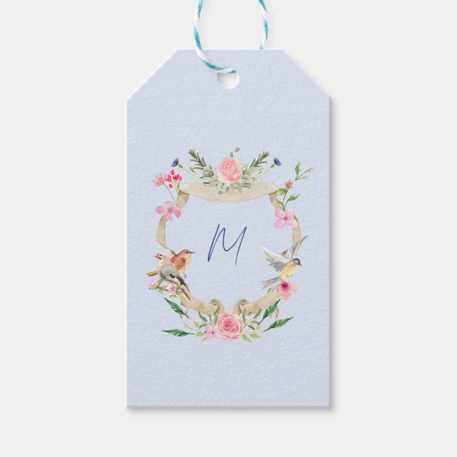 Blumenblauer Wappen Geschenkanhänger (Vorderseite)