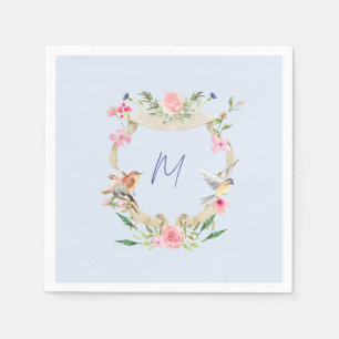 Blumenblauer Wappen Mit Monogramm Blau Serviette