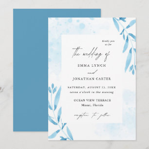 Blumenblauer Wasserfarbenchic Hochzeitseinladung Einladung