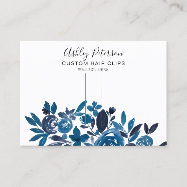 Blumenblauer Wasserfarbenhaarclip Barrett Display Visitenkarte (Vorderseite)