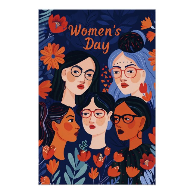 Blumenblauer Weltfrauentag Poster (Vorderseite)