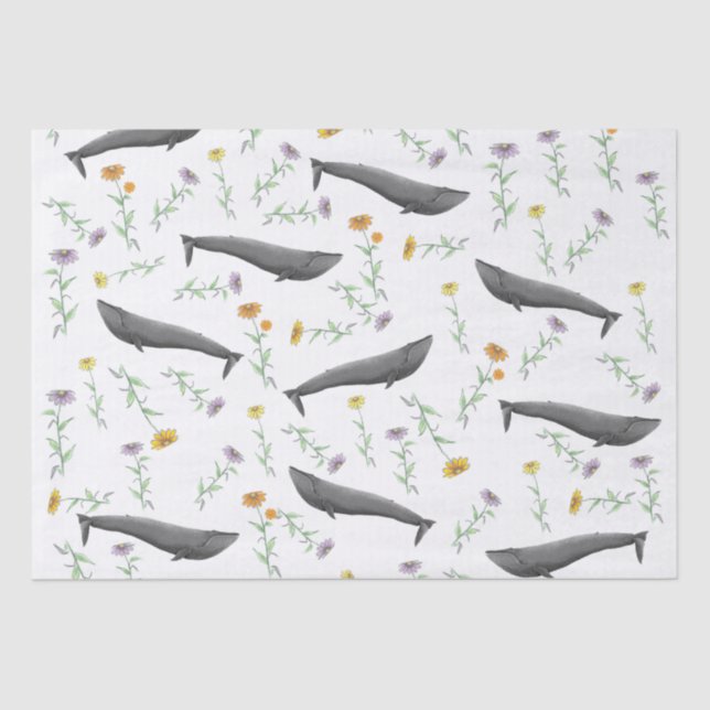 Blumenblauer Whale Frühjahr Illustrationsmuster Seidenpapier (Vorderseite)
