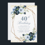 Blumenblume 40. Geburtstagsfeier Party Einladung<br><div class="desc">Ein wunderschönes Blumendesign mit herrlicher Blume in blauem Wasser. Text und Farben können personalisiert sein.</div>