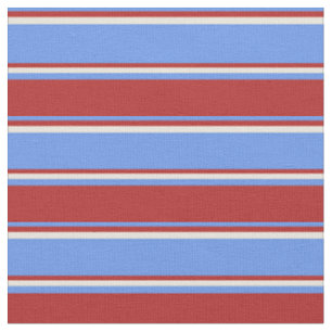 Blumenblume Blau, Rot und Beige Linien Stoff