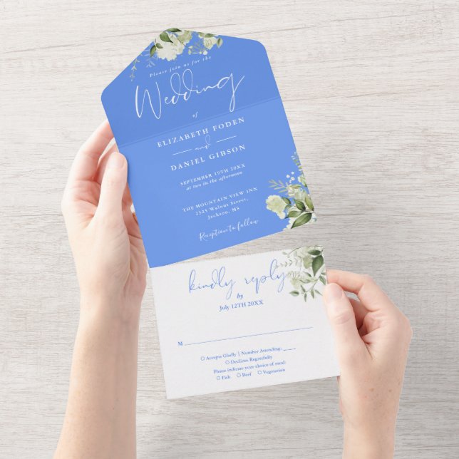 Blumenblume Blütengrün Monogram Wedding All In One Einladung (Abreißen)