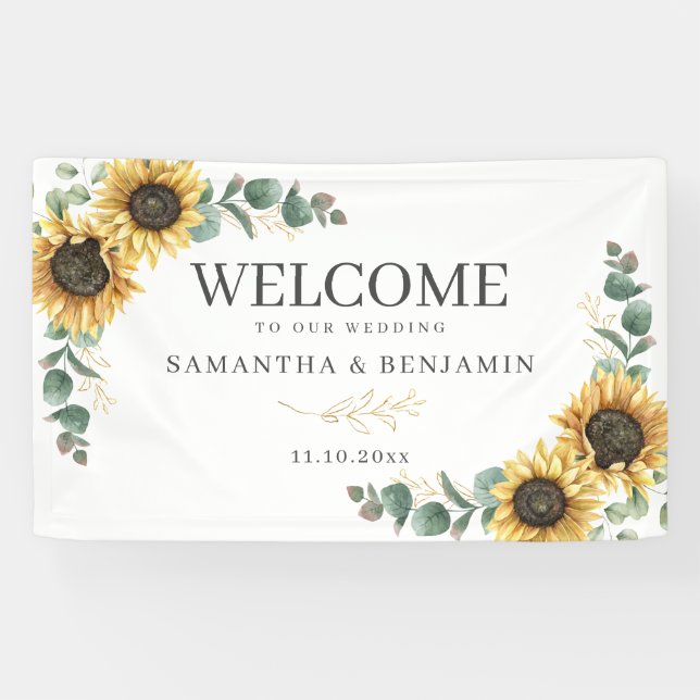 Blumenblume Eukalyptus Script Hochzeit Begrüßung Banner (Horizontal)