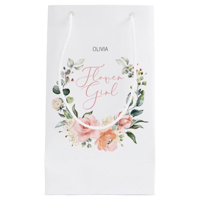Blumenblume Girl Pink Wasserfarbenfrohe Hochzeit Kleine Geschenktüte (Vorderseite)