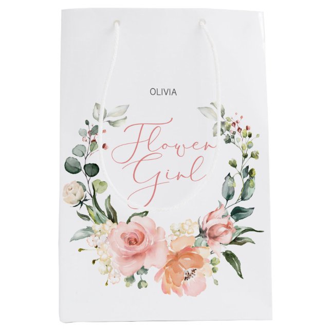 Blumenblume Girl Pink Wasserfarbenfrohe Hochzeit Mittlere Geschenktüte (Vorderseite)