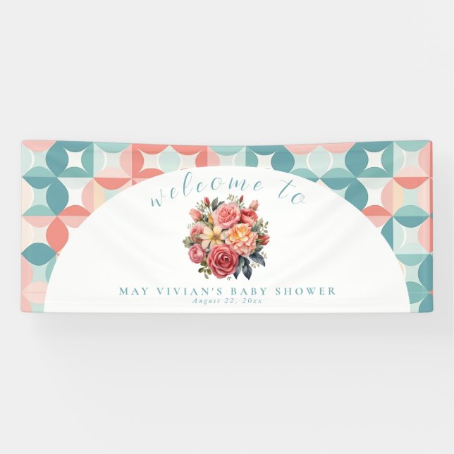 Blumenblume Wasserfarben Kinderdusche Begrüßung Banner (Horizontal)