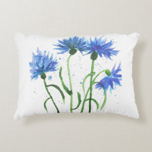Blumenblumen blaue Blumen Aquarell rustikal hübsch Dekokissen