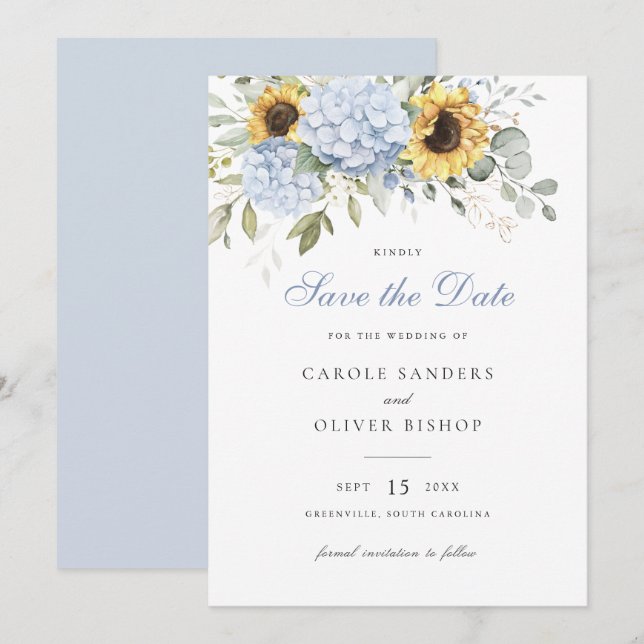 Blumenblumen Blauer Hydrangea Hochzeitstag Rett Einladung (Vorne/Hinten)