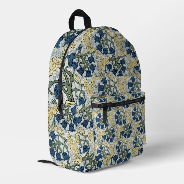 Blumenblumen Lily Valley Wiederholung Bedruckter Rucksack (Rückseitige Ecke links)