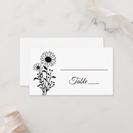 Blumenblumen Minimalistische Schwarz-weiße Sonnenb Platzkarte