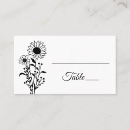 Blumenblumen Minimalistische Schwarz-weiße Sonnenb Platzkarte
