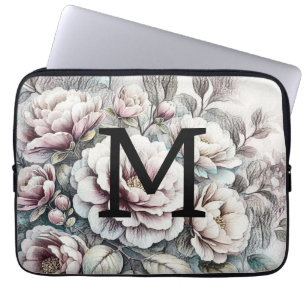 Blumenblumen zeichnend Monogramm-Rosa-Bläschen Laptopschutzhülle