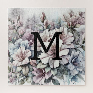 Blumenblumen zeichnend Monogramm rosa blaue Azalee