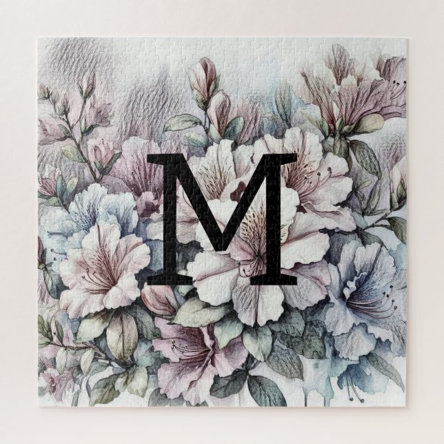 Blumenblumen zeichnend Monogramm rosa blaue Azalee (Vertikal)