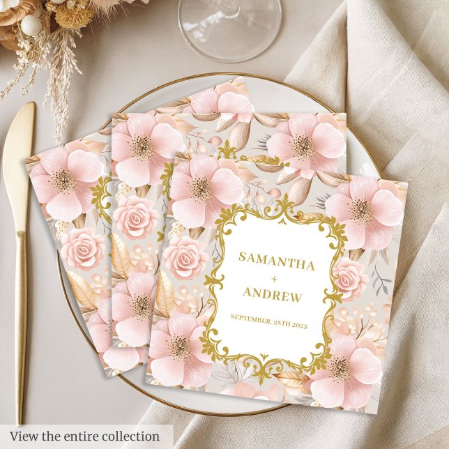 Blumenblush Gold Hochzeitspapier Napkins Serviette (Floral Blush Gold Wedding Paper Napkins)