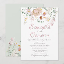 Blumenblush-Sage Green Foliage Hochzeitseinladung