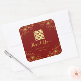 Blumenblüte Chinesische Hochzeit danke Quadratischer Aufkleber