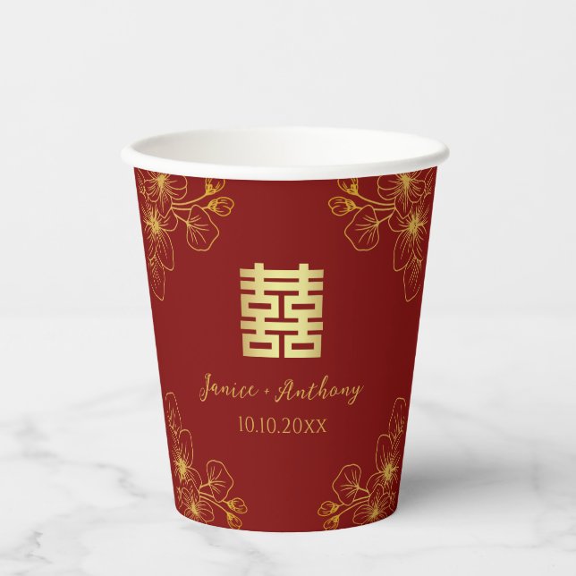 Blumenblüte Chinesische Hochzeit rot Pappbecher (Vorderseite)