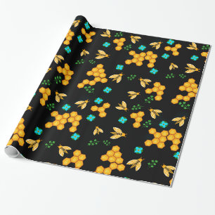 Blumenblüte der goldenen Honig-Bienen-klassischen Geschenkpapier