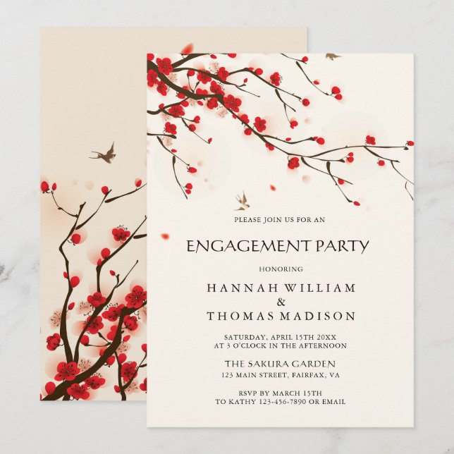 Blumenblüten florale Engagement Party für Wasserfa Einladung (Vorne/Hinten)