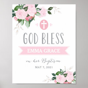 Blumenblüten-Gott segnen Taufe-Zeichen-Rosa Poster