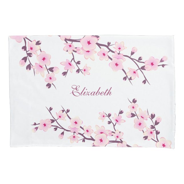 Blumenblüten Monogramm Pink Weißes Kissen  Kissenbezug (Vorderseite)